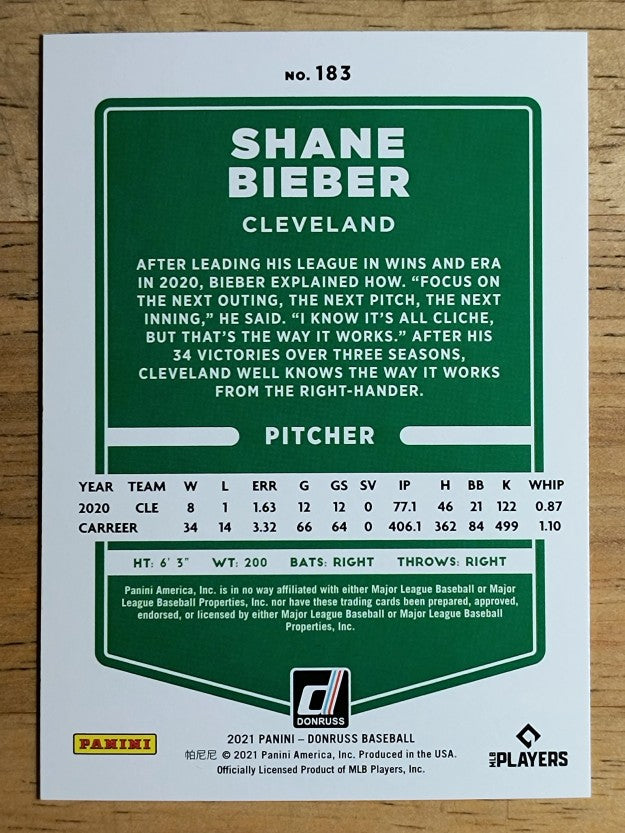 2021 Donruss #183 Shane Bieber