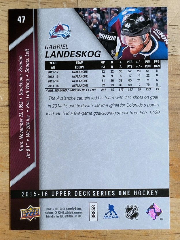 2015-16 Upper Deck #47 Gabriel Landeskog