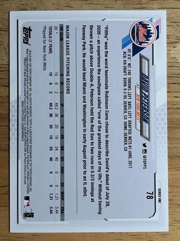 2021 Topps #78 David Peterson RC
