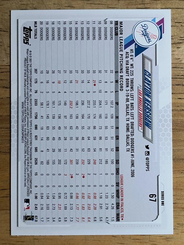 2021 Topps #67 Clayton Kershaw