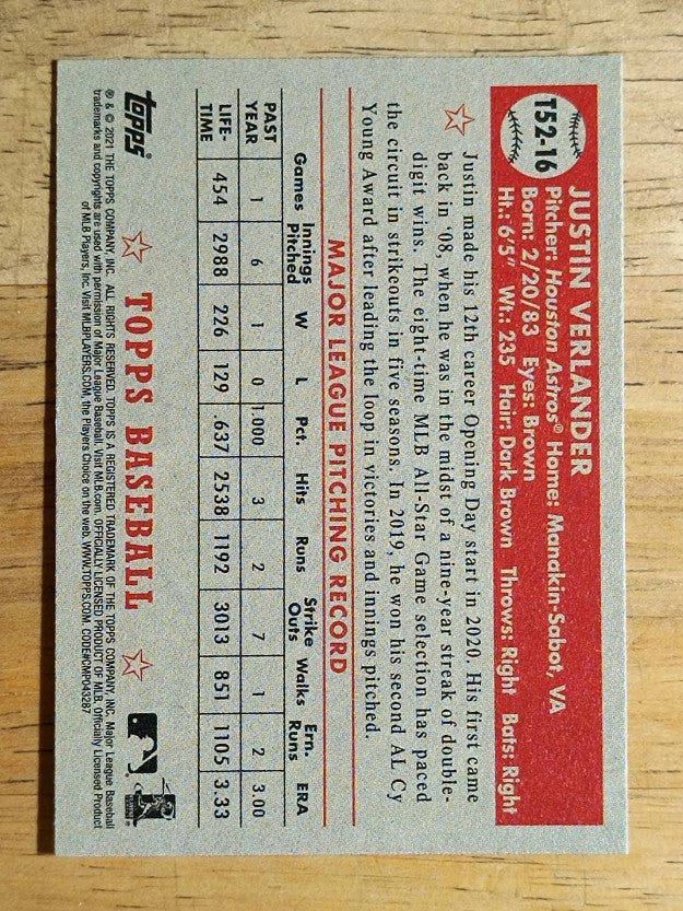 2021 Topps '52 Topps Redux #T5216 Justin Verlander
