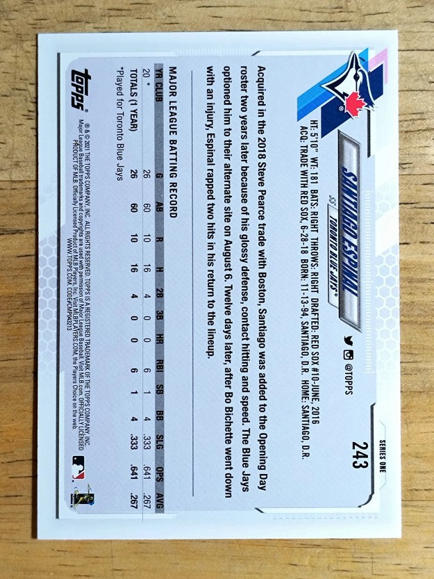 2021 Topps #243 Santiago Espinal RC