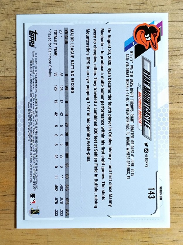 2021 Topps #143 Ryan Mountcastle RC