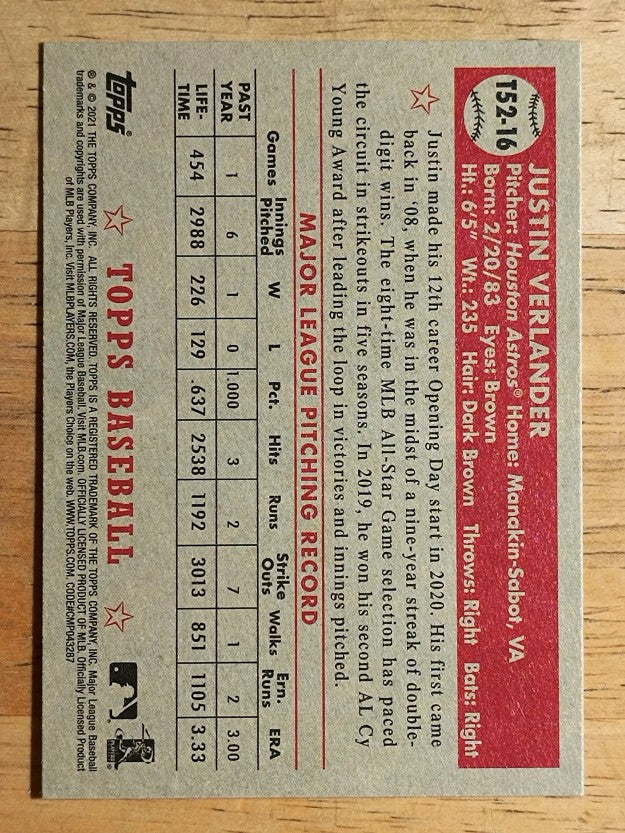 2021 Topps '52 Topps Redux #T5216 Justin Verlander