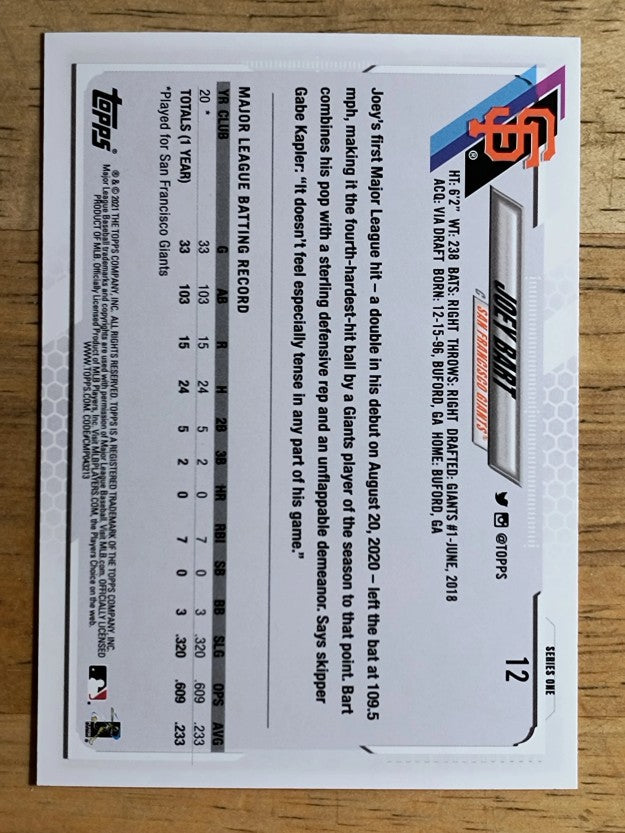 2021 Topps #12 Joey Bart RC