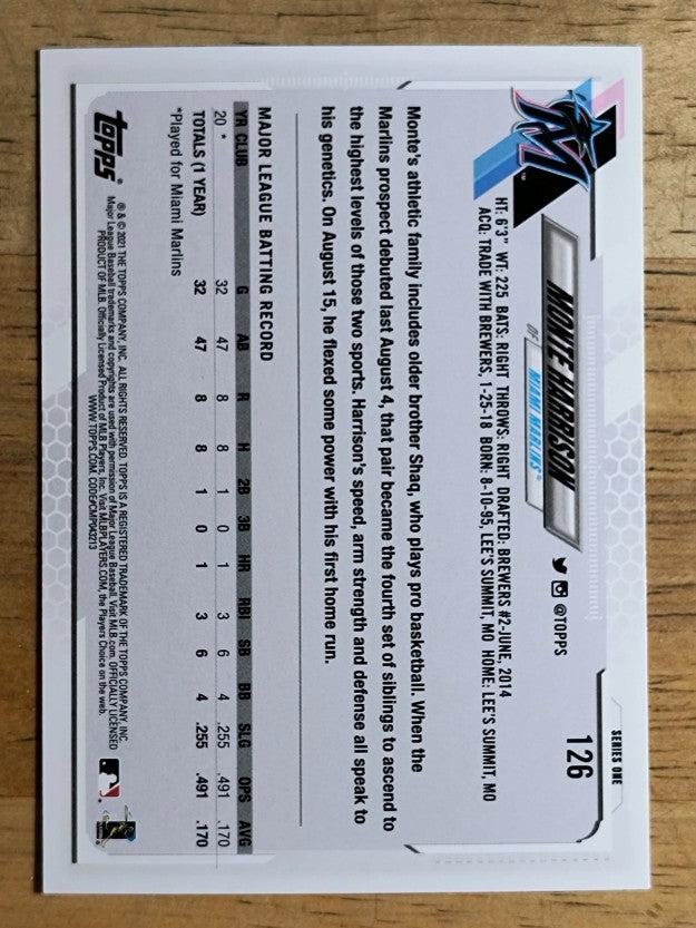 2021 Topps #126 Monte Harrison RC