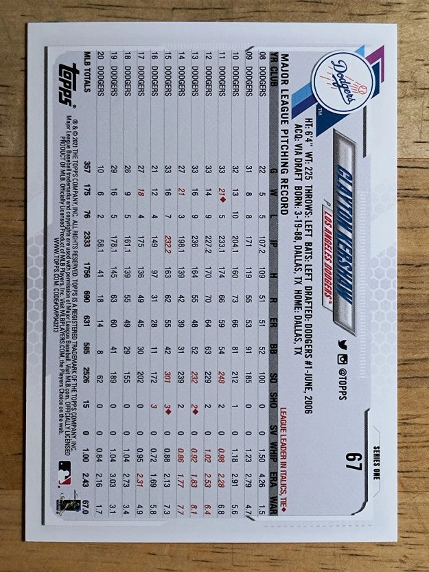 2021 Topps #67 Clayton Kershaw