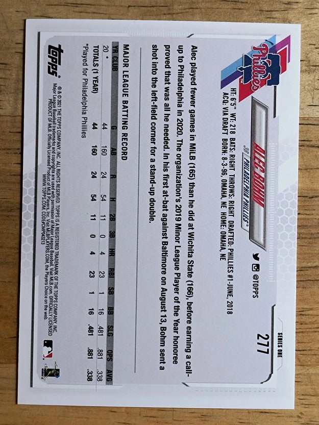 2021 Topps #277 Alec Bohm RC