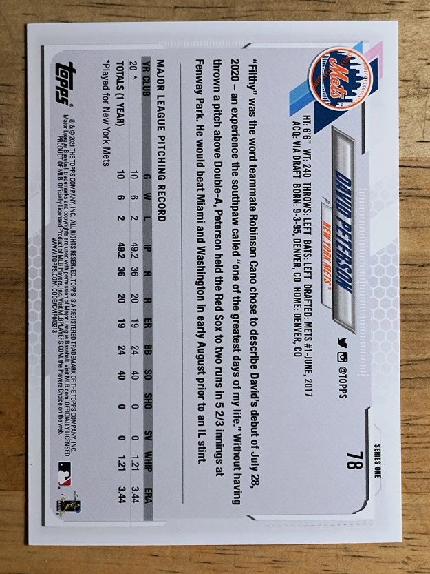 2021 Topps #78 David Peterson RC