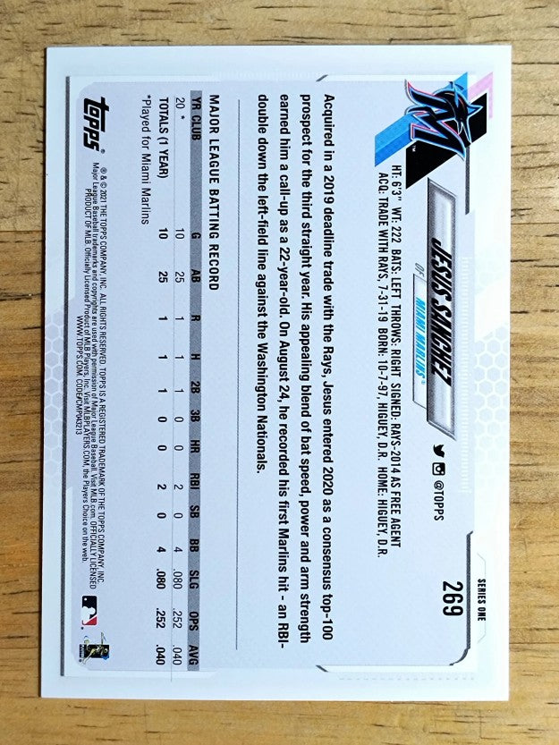 2021 Topps #269 Jesus Sanchez RC