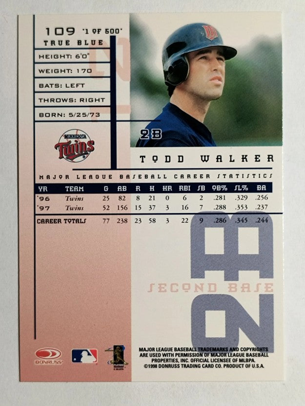 1998 Leaf Rookies and Stars True Blue #109 Todd Walker
