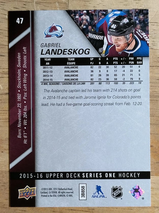 2015-16 Upper Deck #47 Gabriel Landeskog