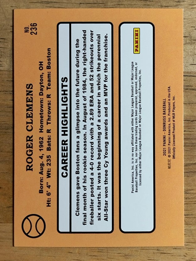 2021 Donruss Variations #236 Roger Clemens RETRO