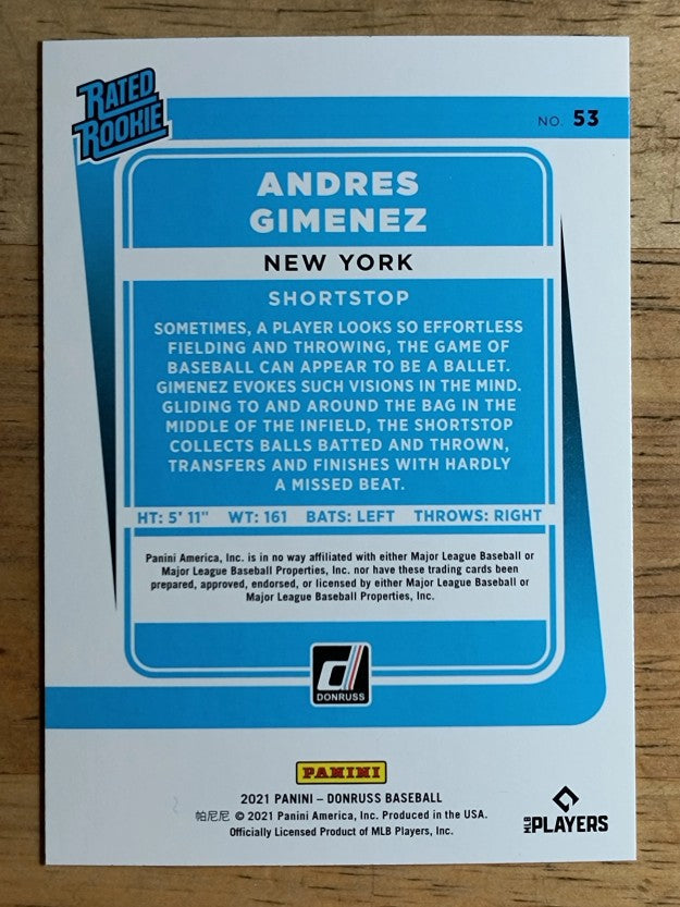 2021 Donruss #53 Andres Gimenez RR RC