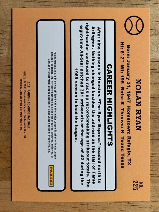 2021 Donruss #225 Nolan Ryan RETRO