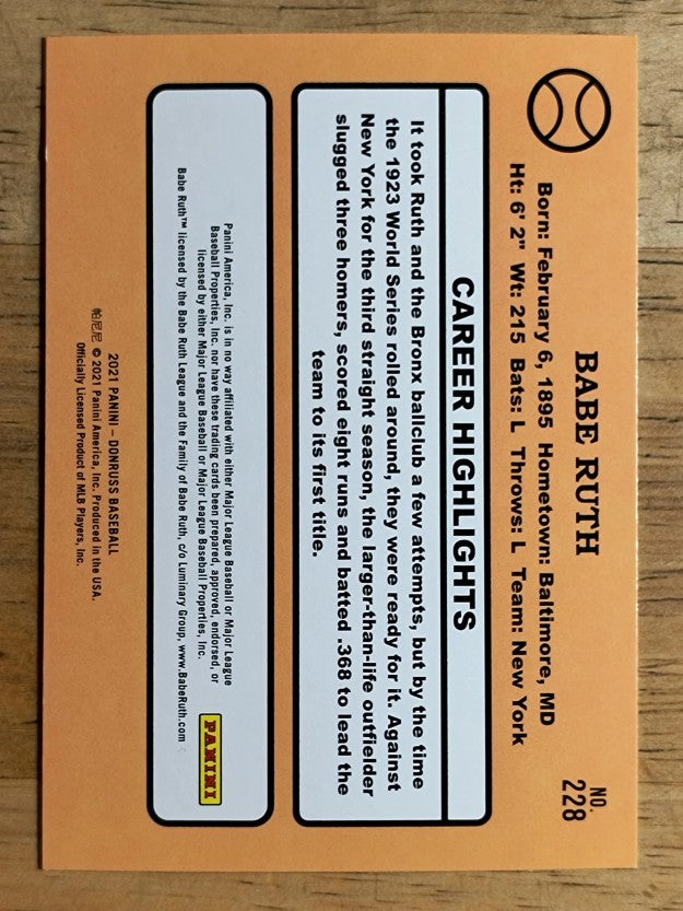 2021 Donruss #228 Babe Ruth RETRO
