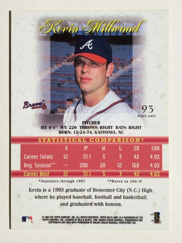 1998 Topps Gold Label Class 1 Black #93 Kevin Millwood
