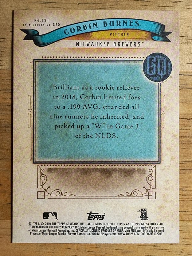 2019 Topps Gypsy Queen #191 Corbin Burnes