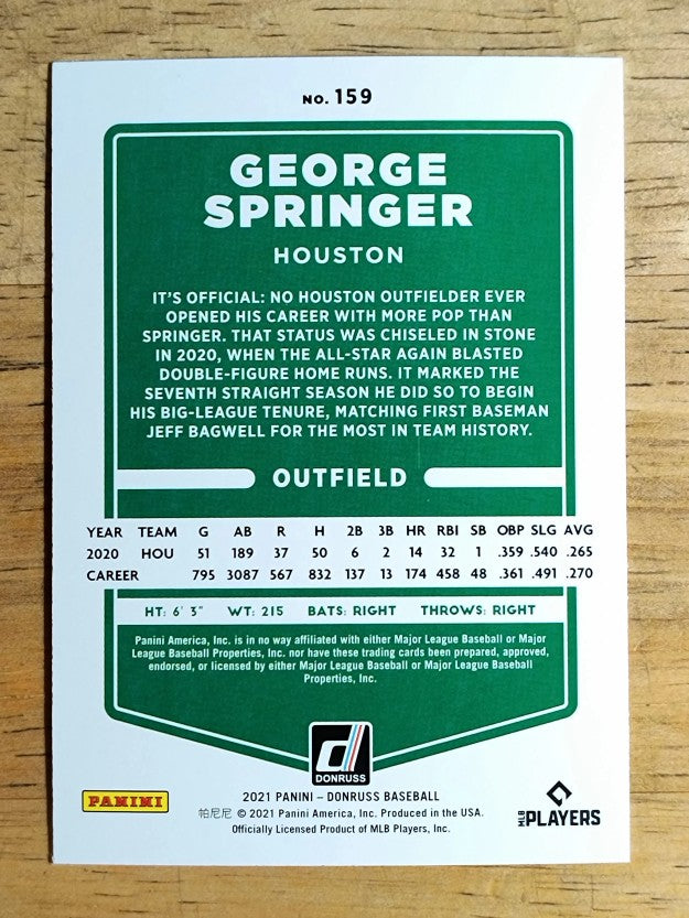 2021 Donruss Holo Orange #159 George Springer