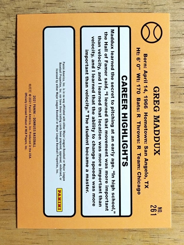 2021 Donruss Holo Orange #261 Greg Maddux RETRO