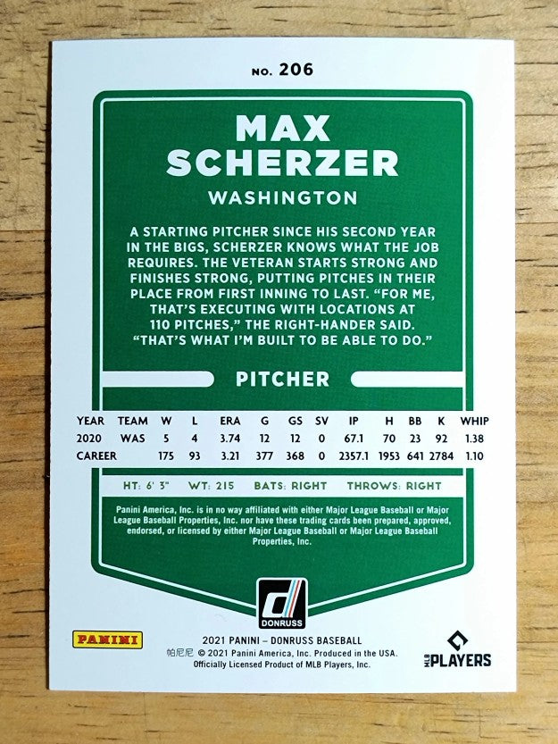 2021 Donruss Variations Holo Orange #206 Max Scherzer