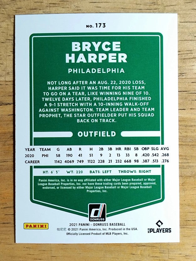2021 Donruss Holo Orange #173 Bryce Harper