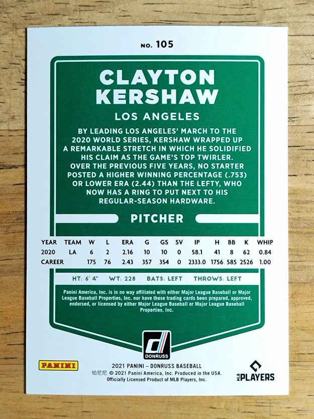 2021 Donruss Variations #105 Clayton Kershaw