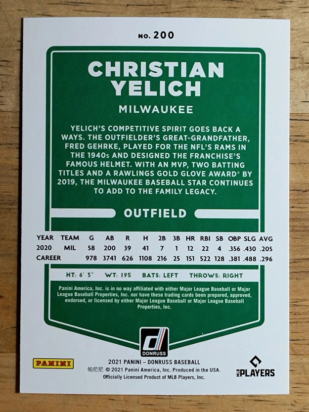 2021 Donruss #200 Christian Yelich