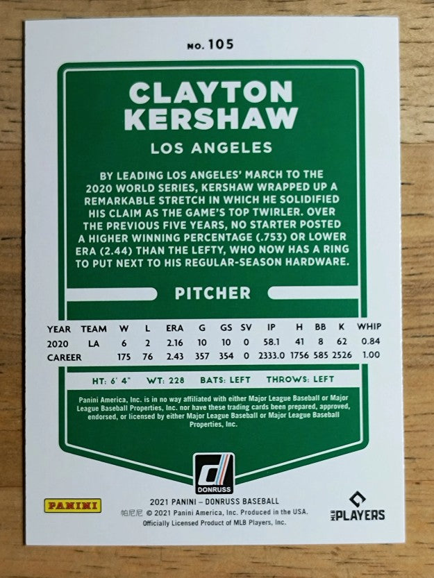 2021 Donruss #105 Clayton Kershaw