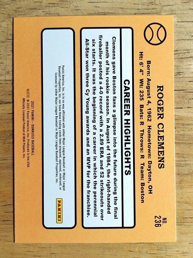 2021 Donruss #236 Roger Clemens RETRO