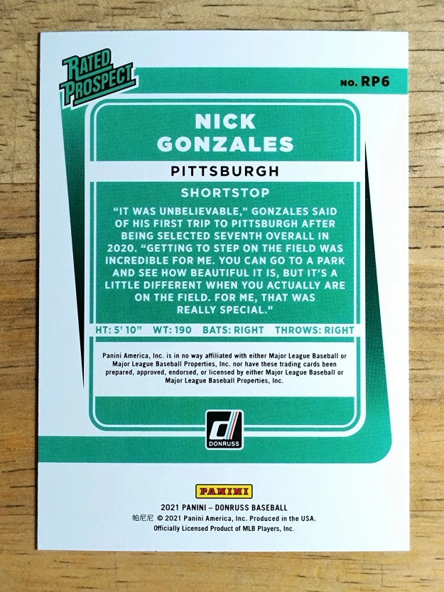 2021 Donruss Rated Prospects Diamond #6 Nick Gonzales