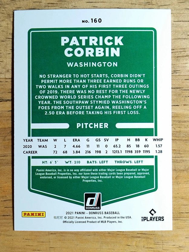 2021 Donruss Holo Orange #160 Patrick Corbin