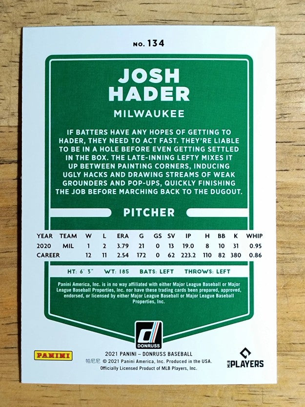 2021 Donruss Holo Orange #134 Josh Hader