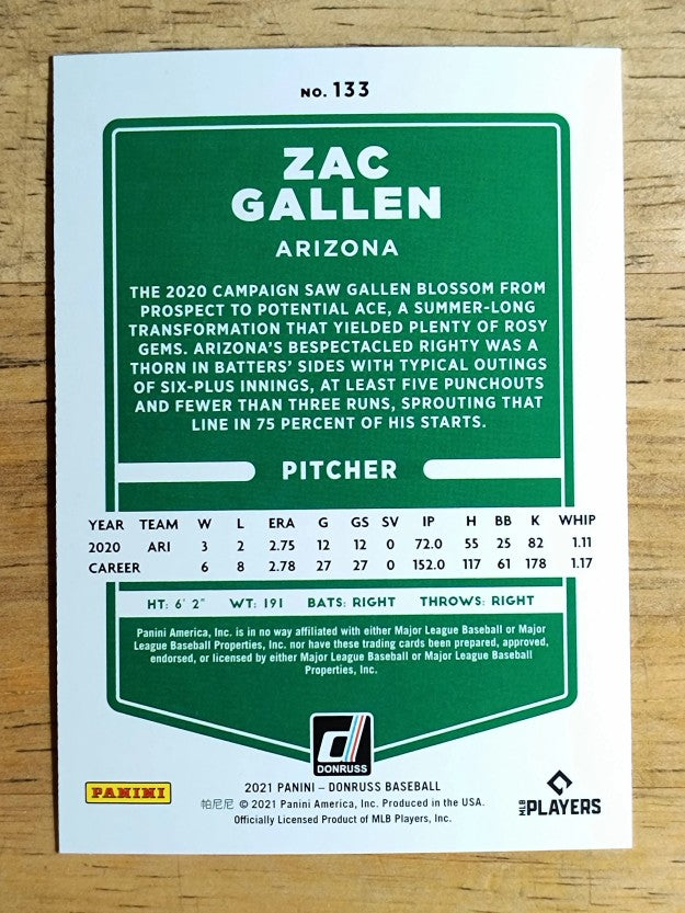 2021 Donruss Holo Orange #133 Zac Gallen