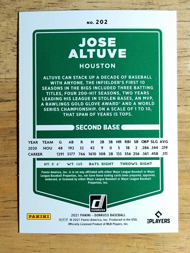 2021 Donruss Holo Orange #202 Jose Altuve