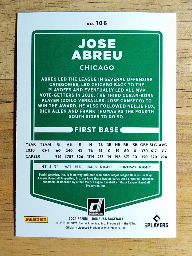 2021 Donruss Holo Orange #106 Jose Abreu