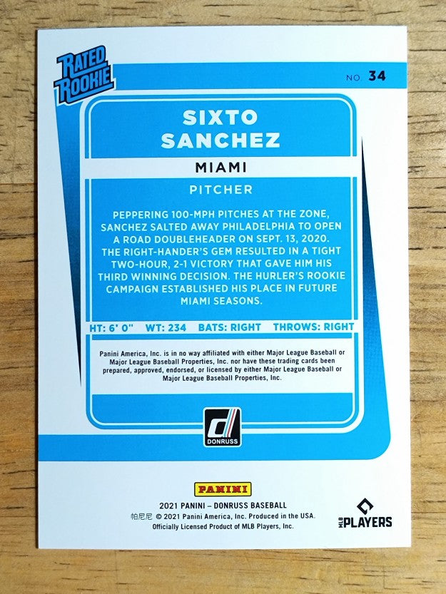 2021 Donruss #34 Sixto Sanchez RR RC