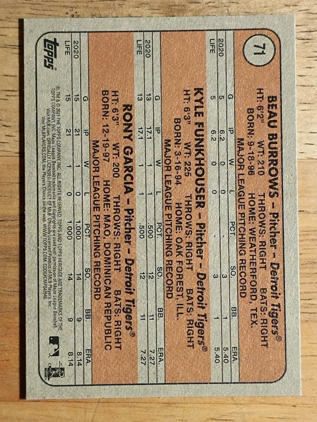 2021 Topps Heritage #71 Beau Burrows RC/Rony Garcia RC/Kyle Funkhouser RC
