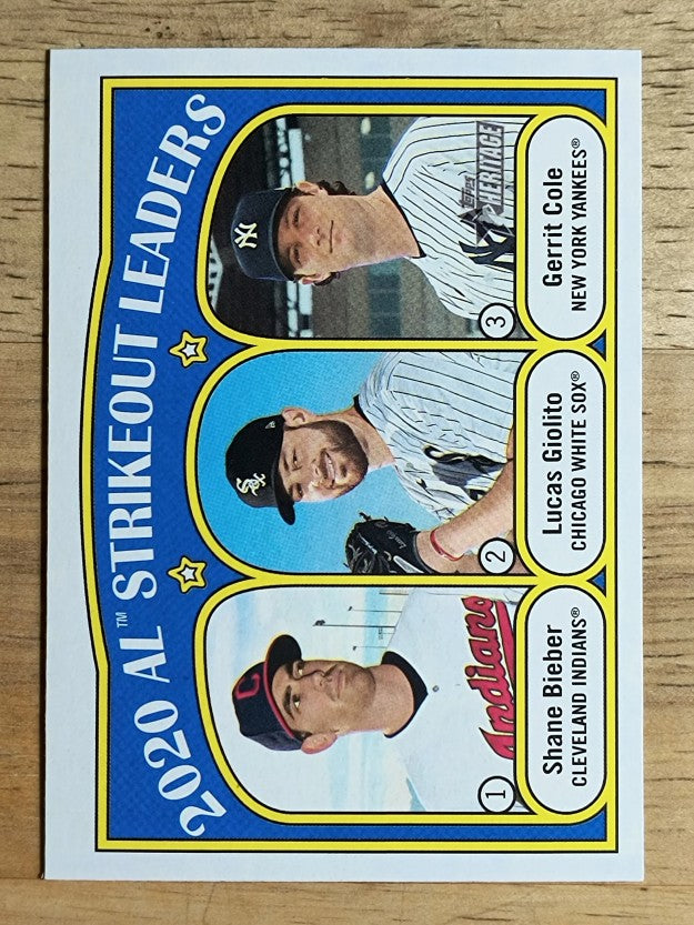 2021 Topps Heritage #96 Shane Bieber/Gerrit Cole/Lucas Giolito LL