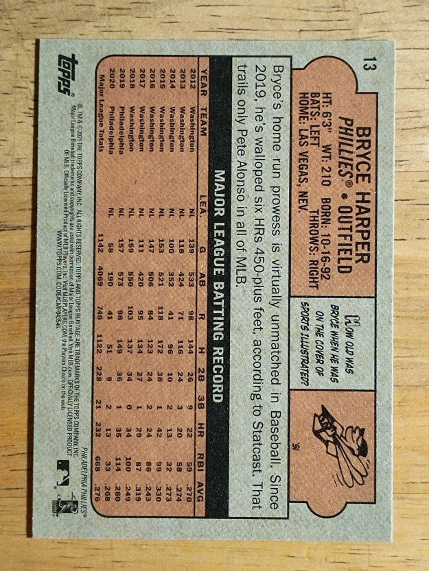 2021 Topps Heritage #13 Bryce Harper