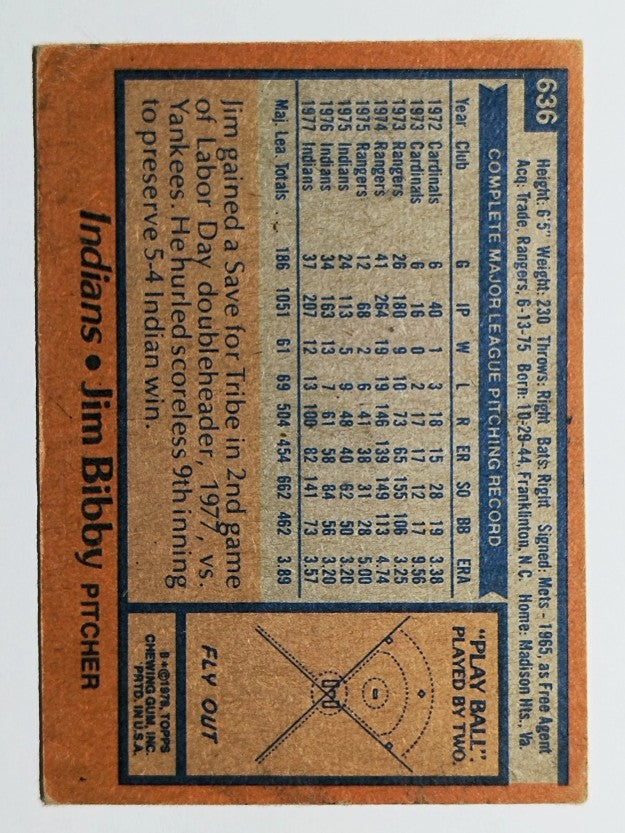 1978 Topps #636 Jim Bibby (POOR)