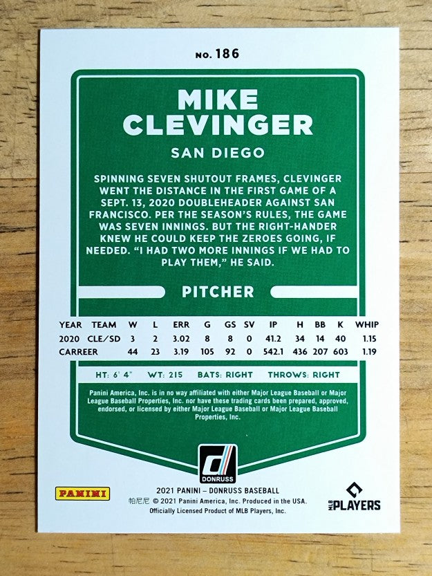 2021 Donruss #186 Mike Clevinger