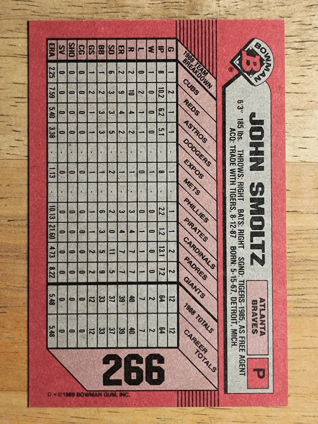 1989 Bowman #266 John Smoltz RC
