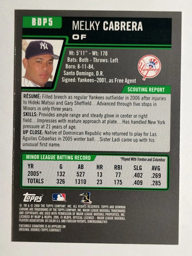 2006 Bowman Chrome Draft #5 Melky Cabrera