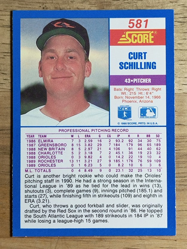 1990 Score #581 Curt Schilling