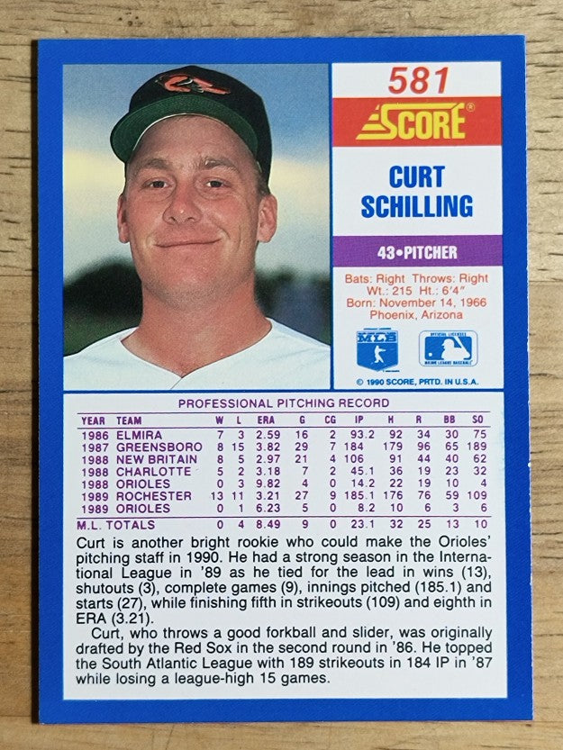 1990 Score #581 Curt Schilling