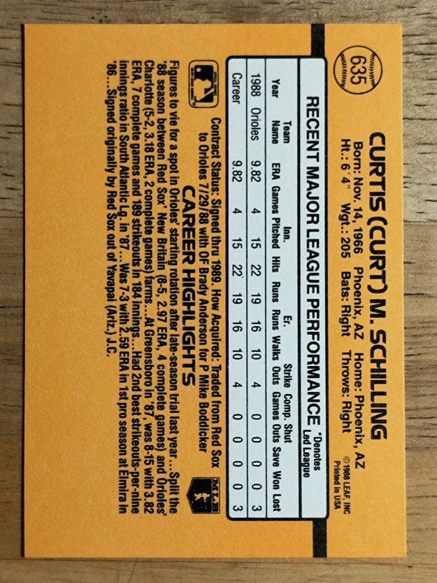 1989 Donruss #635 Curt Schilling DP RC