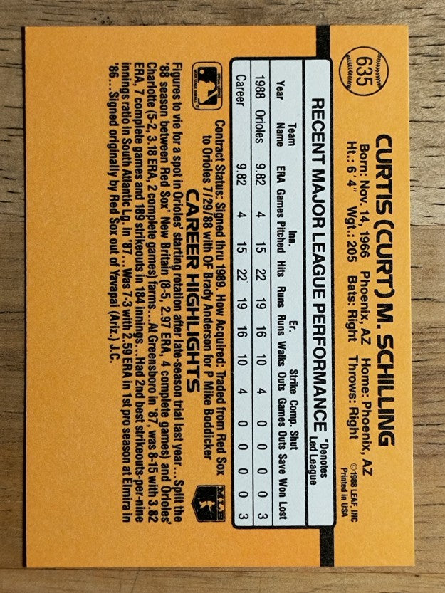 1989 Donruss #635 Curt Schilling DP RC