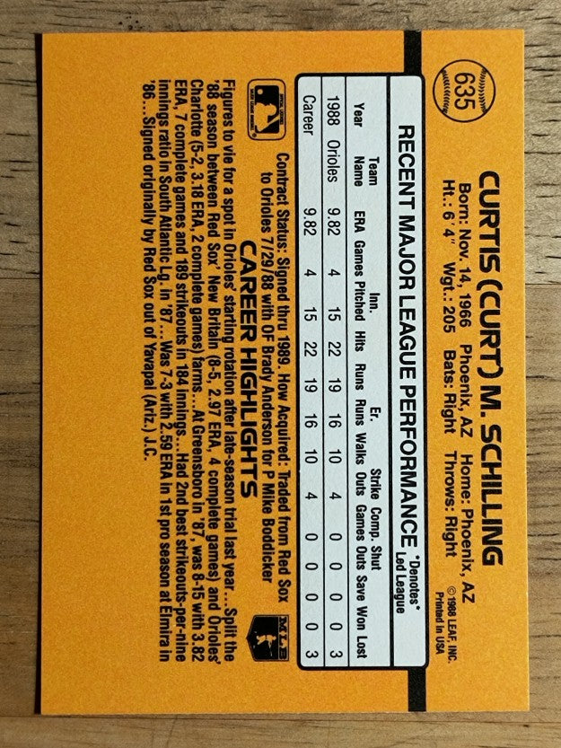 1989 Donruss #635 Curt Schilling DP RC
