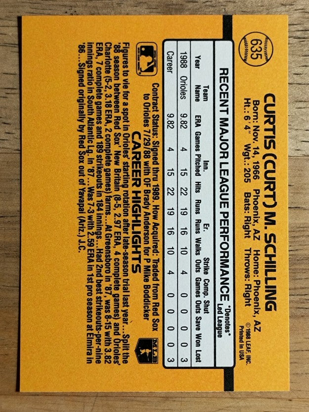 1989 Donruss #635 Curt Schilling DP RC